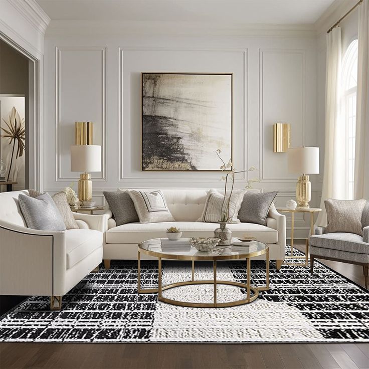 5'x7' Black&White Diatom Silk Indoor Waterproof and Stain-Resistant Rectangle Area Rug
