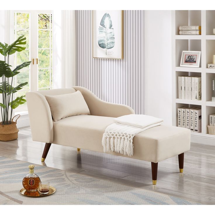 Modern Chaise Lounge Sofa Velvet Upholstery Sleeper Sofa, Living Room Recliner Sofa One Arms Lounge Chair with Back Pillow