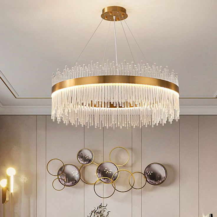 Modern Glam Gold Crystal Chandelier Drum Pendant Light