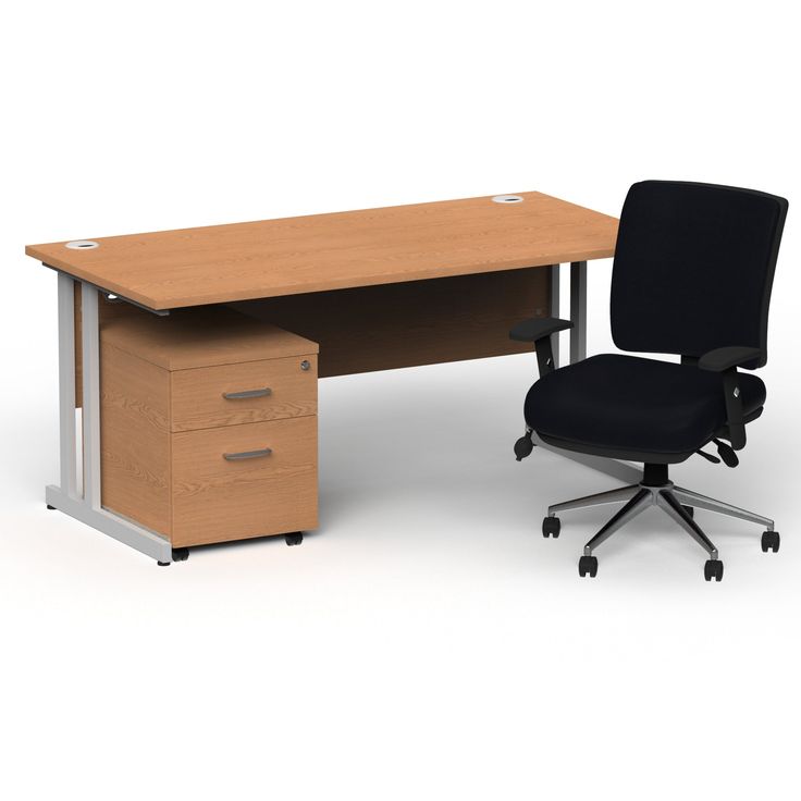 Office Desk Impulse 160cm Cantilever Straight Desk Mobile Pedestal and Chiro Chair - Maple _ Black _ 2