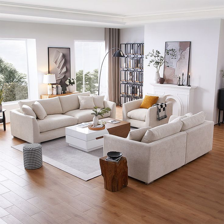 Teaka Boutique 3 Pieces Family Room Sofa Set - Beige