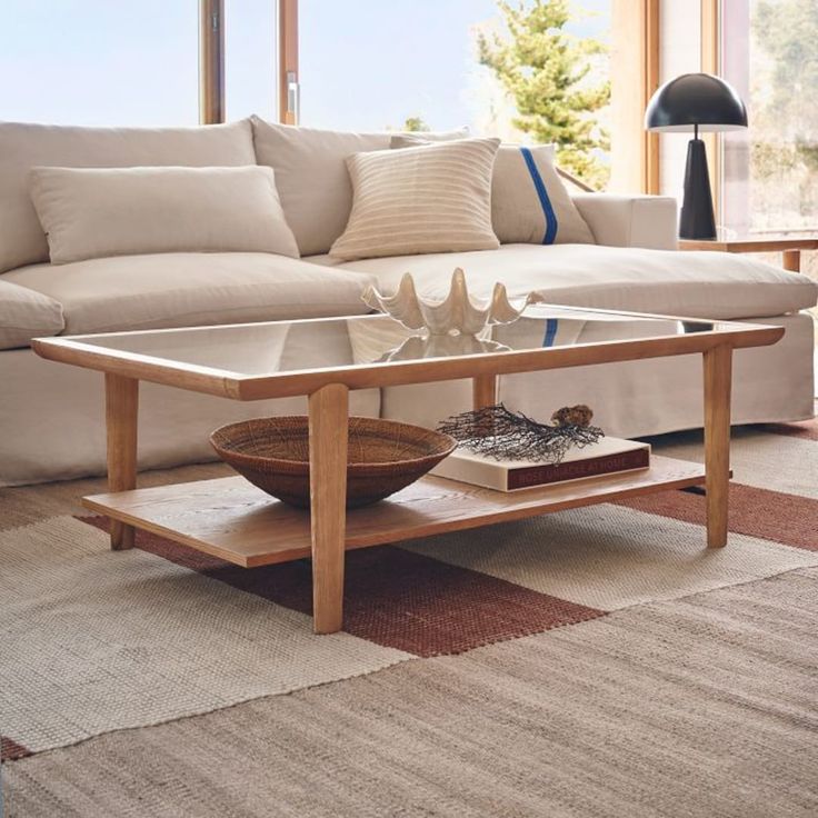 Whitman 50_ Coffee Table, Glass, Blonde Oak