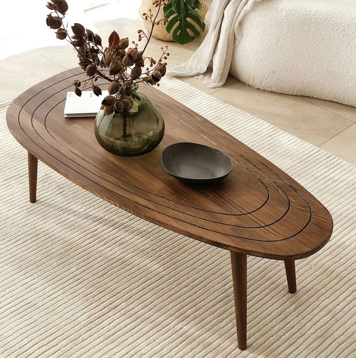 Wooden Oval Coffee Table, Mid Century Modern End Table, Living Room Coffee Table, Low Center Table - Etsy